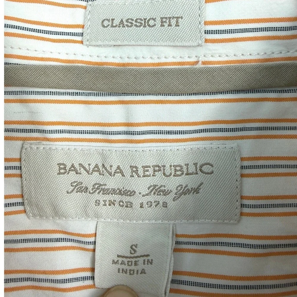 Banana Republic Mens Small Classic Fit Striped Button Down Shirt Orange